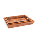 Handcrafted Wooden Trays (With Carving & Brass Work) Set of 3 - Image 2
