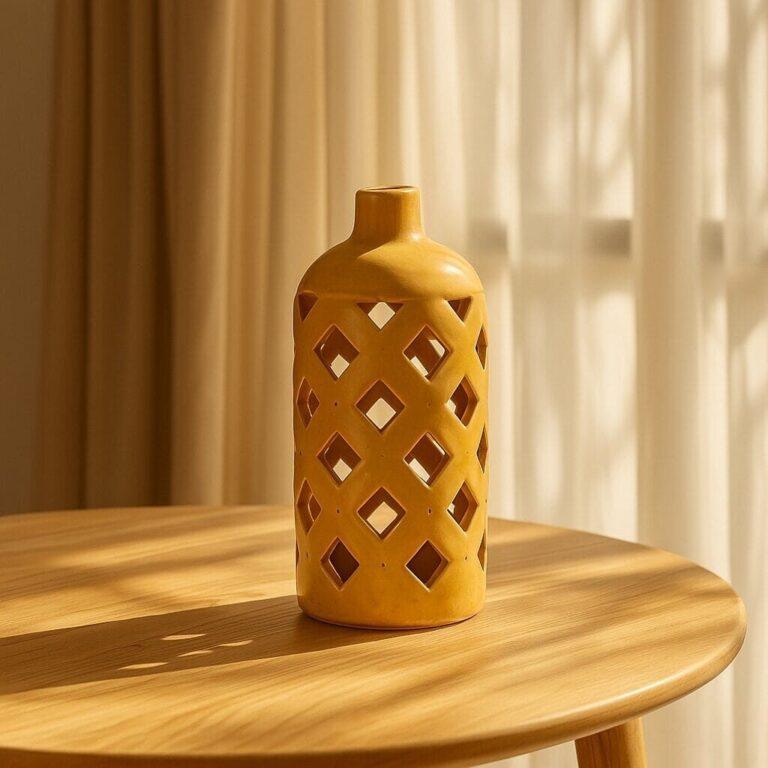 Ceramic Open Yellow Weave Vase (Medium) - Thekraftsy