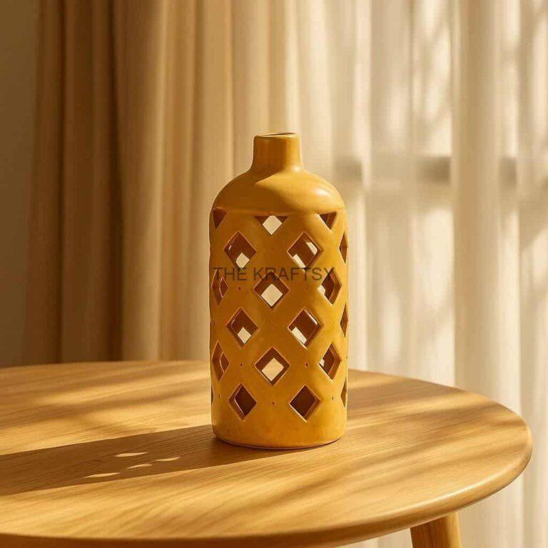 Ceramic Open – Yellow Weave Vase (Large)