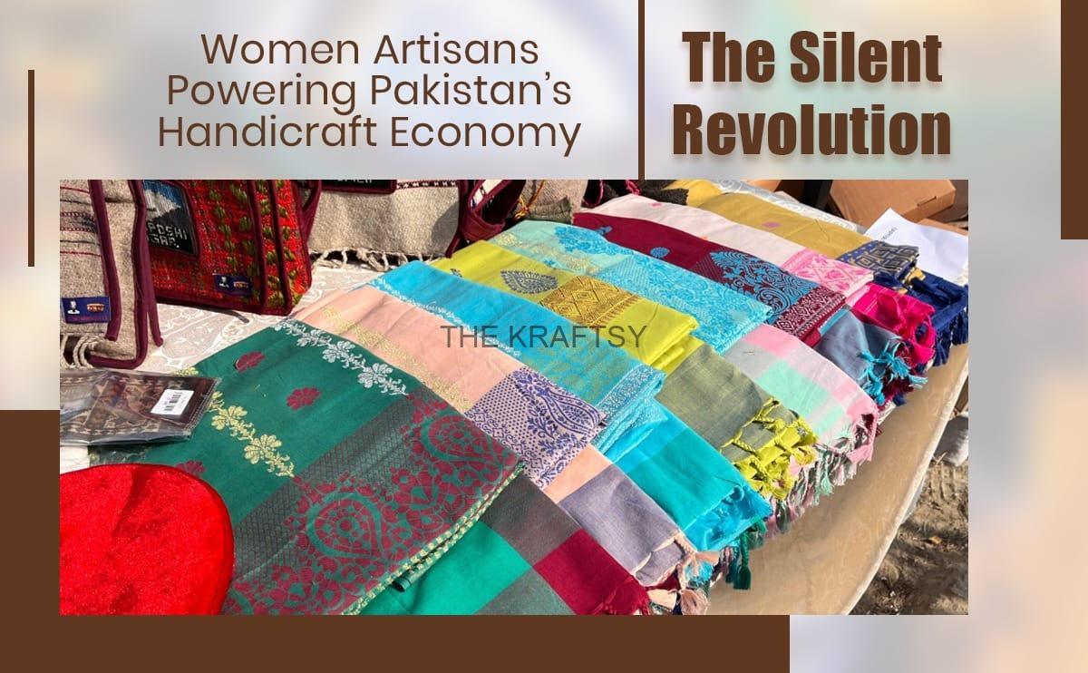 Colorful handmade shawls by women artisans in Pakistan.