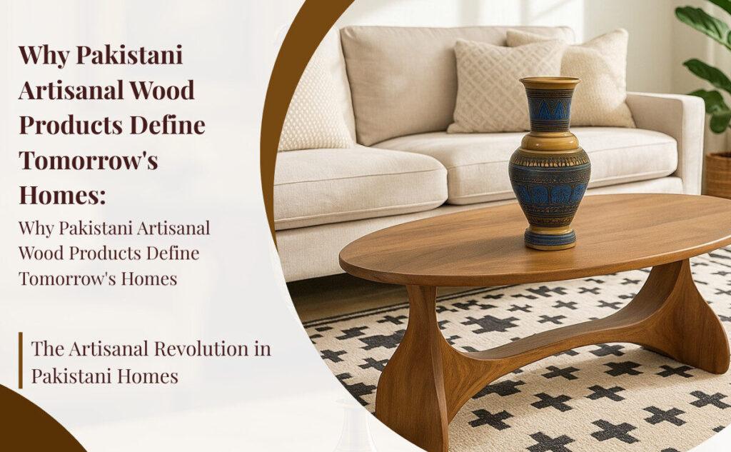 Wooden table with vase in living room.