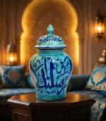 Peacefull Calligraphy Storage Jar Turquoise